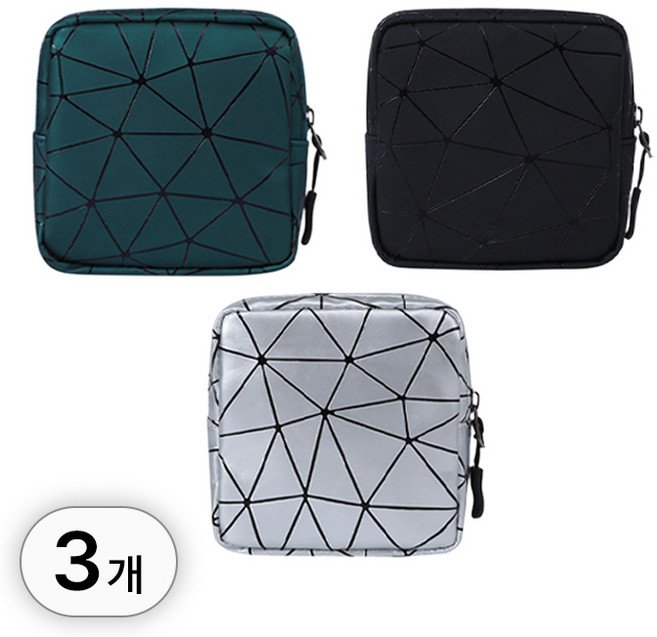 투데이리빙 3개입 세트 방수 생리대 파우치 다용도 사각 지퍼 이너백 여성 용품 화장품 보관