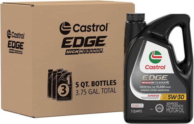 캐스트롤 EDGE 하이 마일리지 5W-30 어드밴스드 풀 합성 모터 오일 쿼트 5개 팩 3, 5 Quarts, Pack of