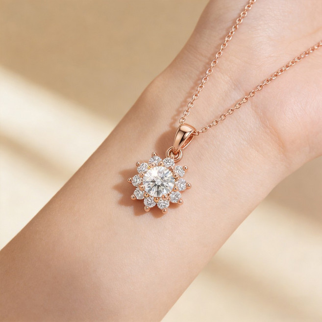 보니엘 썬플라워 14K 18K 실버 목걸이 모이사나이트 1캐럿 GRA인증 패션