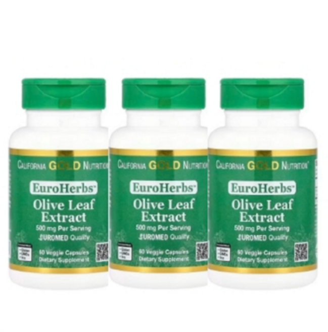 2+1 캘리포니아골드뉴트리션 올리브잎 추출물 유로 허브 메디 퀼리티 500mg 베지 캡슐 60정