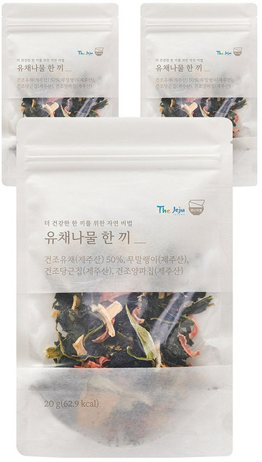 면역 채우는 자연담은 잇더밀 나물한끼 유채 취나물 곤드레 고사리 오곡 솥밥용 비빔밥용 나물 오곡 파우치 건강밥상 나물밥 건나물 인기나물, 3개, 제주 유채나물 한끼 20g