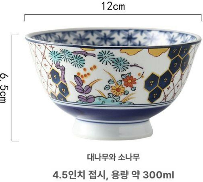 미니 우동 그릇 일식 카이센동 메밀 면기 덮밥 국물, 1개, 4.5인치 밥그릇-대나무와 소나무