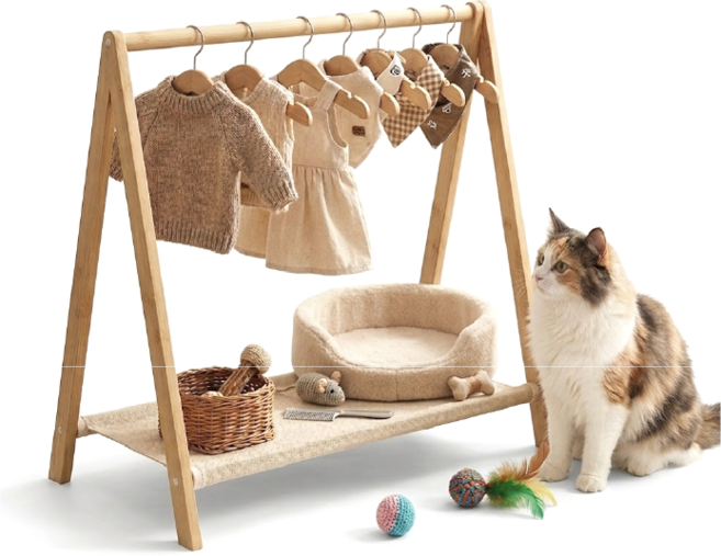 윌리펫 프리미엄 우드 반려동물 강아지 옷장 행거, 1개