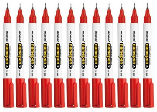 모나미 가는글씨용 네임펜 X, Red, 12개