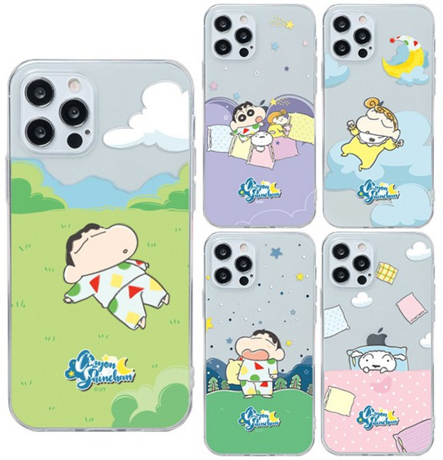 페블 갤럭시X커버5 전용 SM-G525 X커버5 짱구는 못말려! 굿나잇 디자인 클리어 투명 젤리 휴대폰 케이스