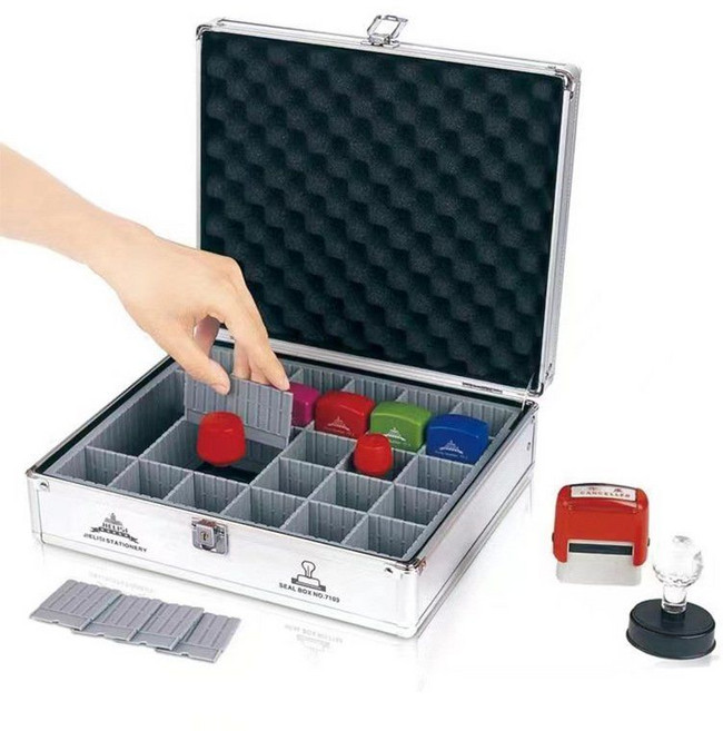 인장함 도장 정리함 인감 보관 직인 보관함 케이스 스탬프 캐비닛 사무용 도장함, 소형 12칸 20.3x15.8x9cm