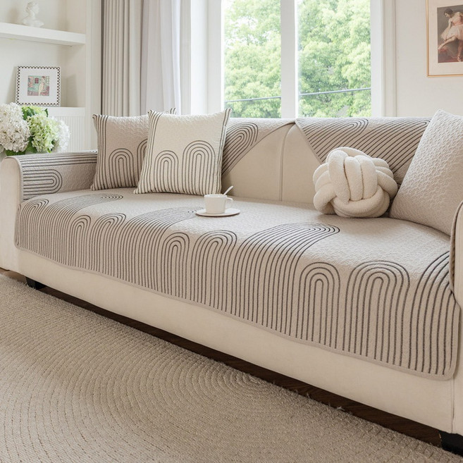 Lambswool 소파 커버 두꺼운 플러시 백 타월 미끄럼 방지 거실 소파 커버 L자형 팔걸이 방진 따뜻함 가을