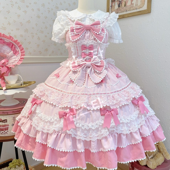여름 데일리 귀여운 풍성 로리타 일본 드레스 원피스 공주풍 레이스 코스프레 코스튬 빅사이즈 졸업사진