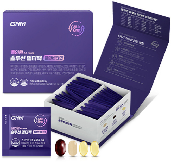 GNM 올인원 솔루션 멀티팩 종합비타민 / 한팩에 멀티 종합비타민+밀크씨슬+오메가3+루테인+코큐텐, 1박스, 30회분