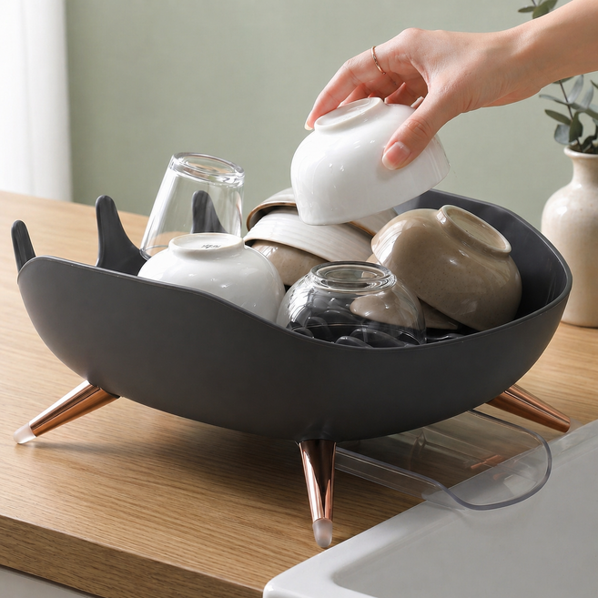 리빙스윗 물빠짐 커브 웨이브 식기건조대, 1개, 그레이, 1단