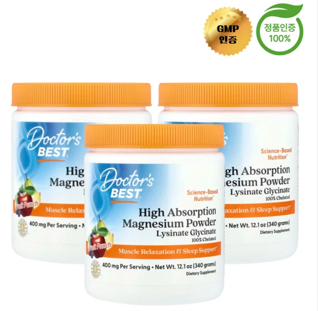 2+1 닥터스 베스트 고흡수 마그네슘 분말 과일 펀치 340g, 3개 - 쿠팡