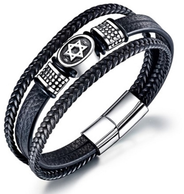 에르모사제이 맨즈 MW018 볼드 써지컬 스틸 가죽 남자팔찌