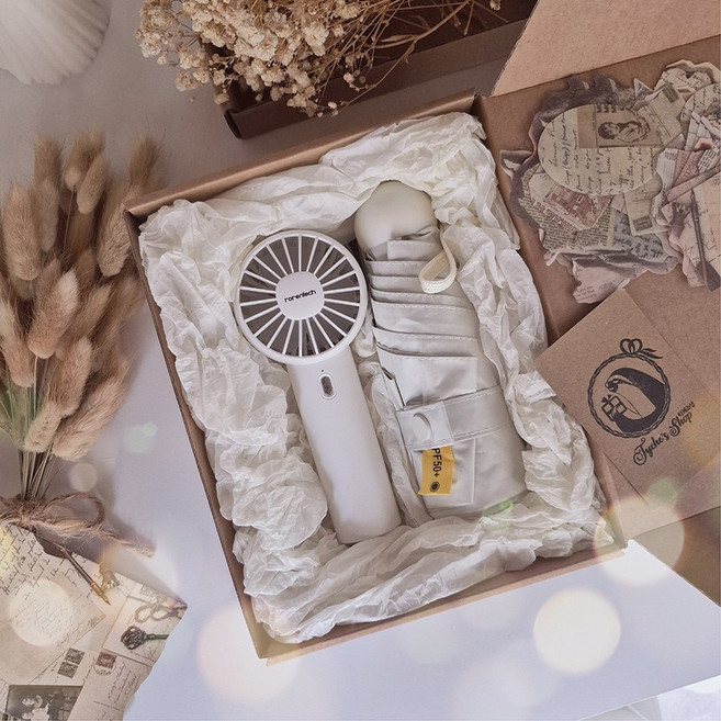 [아이보리세트] 손선풍기+미니양우산+감성선물포장세트 선물세트 티케즈샵, 아이보리세트, 1개
