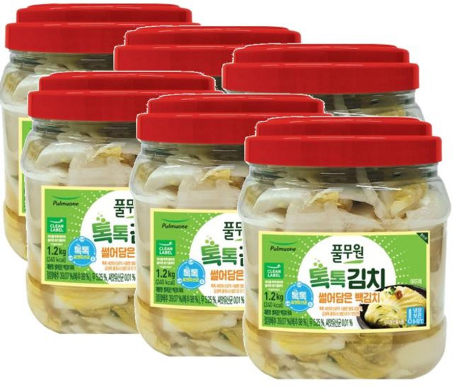 국내산 재료 반찬 풀무원 톡톡 씨앗 유산균 국산 썰은 백 김치 PET, 6개, 1.2kg
