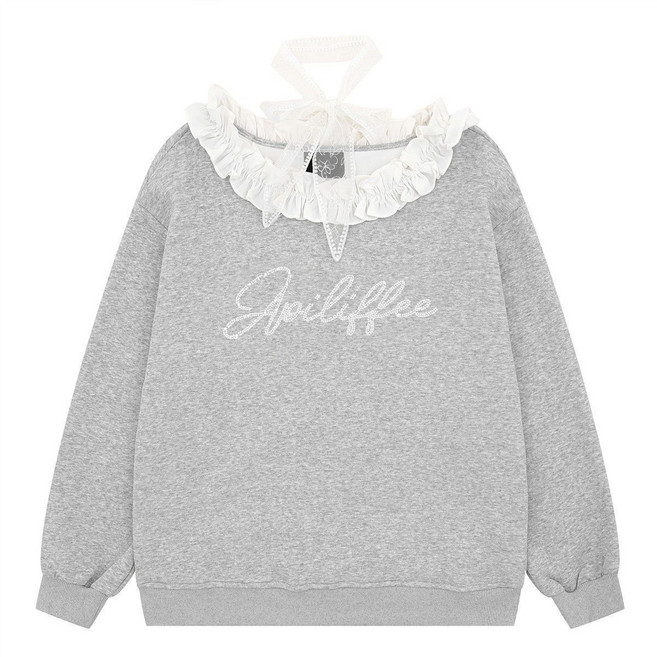 스타일닥터 여성 스윗 레이스수술 숄더맨투맨 디자인 감각 긴팔 크로스 톱