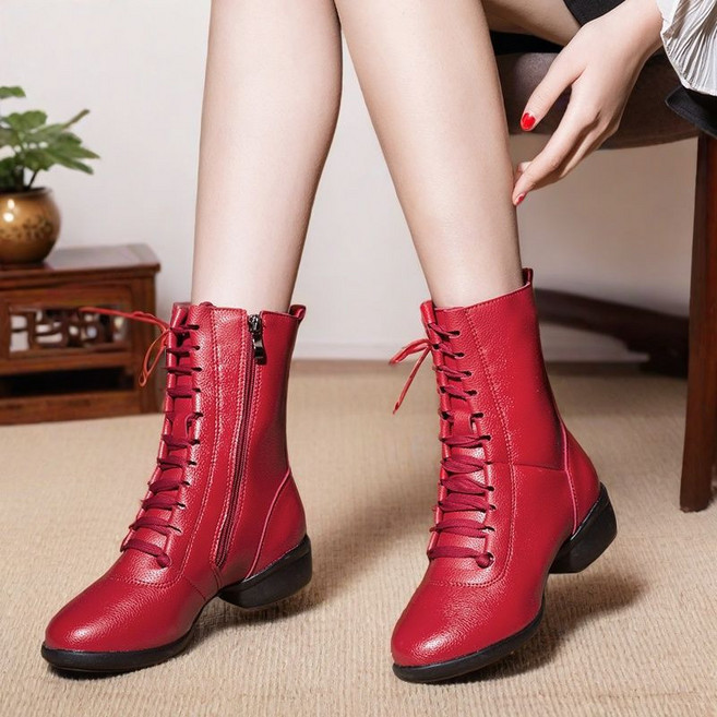 라인댄스신발 가죽 여성 사교 라틴 숏 부츠 살사화 탱고 편안한 슈즈