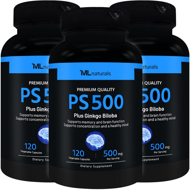 [미국빠른직구] 신제품 마이라이프 내추럴스 PS 500 (포스파티딜세린 500mg + 징코 빌로바), 3개, 120정