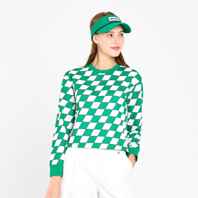볼빅 여성 골프 변형 아가일 패턴 긴팔 라운드 티셔츠 VLTSN253_GE