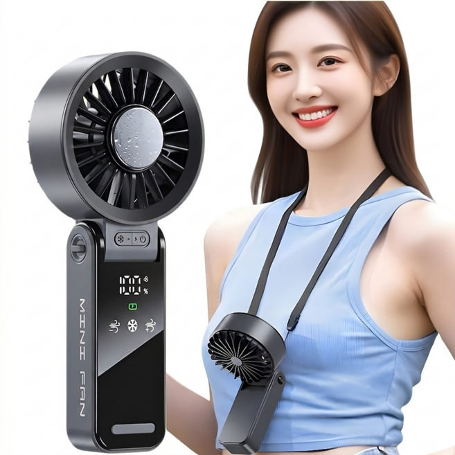 글로파이 접이식 탁상용 무선 초강력 무소음 휴대용 선풍기 c타입 대형, 블랙