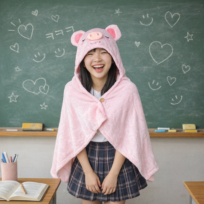 반티킹 반티 집순이 집돌이 돼지 야옹이 후드 망토 담요 할로윈 반티 체육대회 수영복망토 돼지망토 FREE