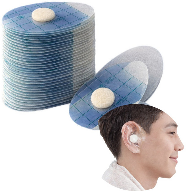 성인 귀 방수 스티커 커버 귀마개 샤워 커버 귀물방지캡 귀방수캡 이어캡, 80개, 코튼면 부착 대형 원형