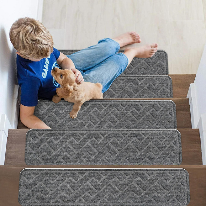 z형 미끄럼 방지 계단 매트 7장, 짙은 회색