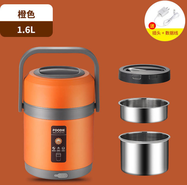 保溫提鍋 便携飯盒, 橙色,2.0L（304帶湯勺+防溢蓋）, 1個