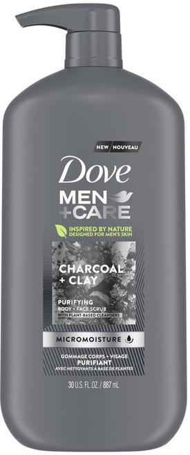 도브 멘 + 케어 숯 클레이 바디 페이스 스크럽, 1개, 887ml