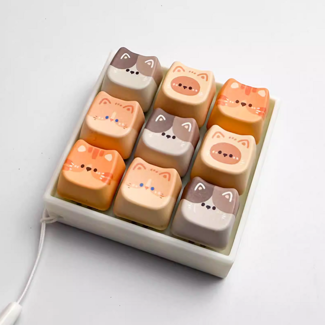 엘링스 고양이 키캡 키링 9구 피젯 토이 딸깍이, 1개, 혼합색상