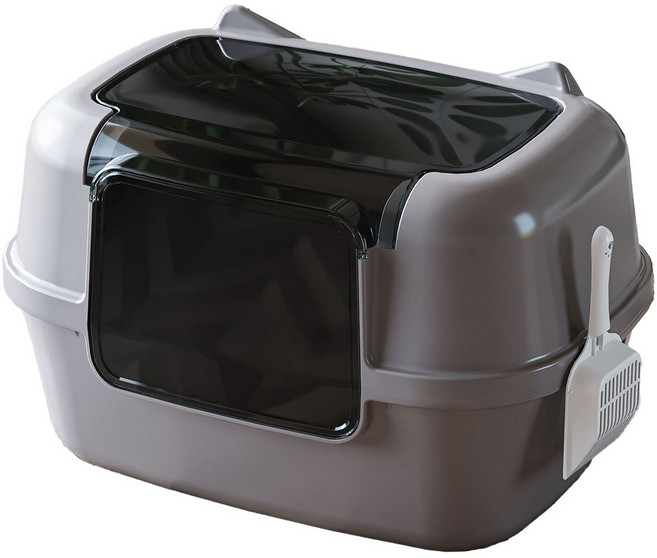 우아지오 후드형 고양이화장실, 1세트, 그레이