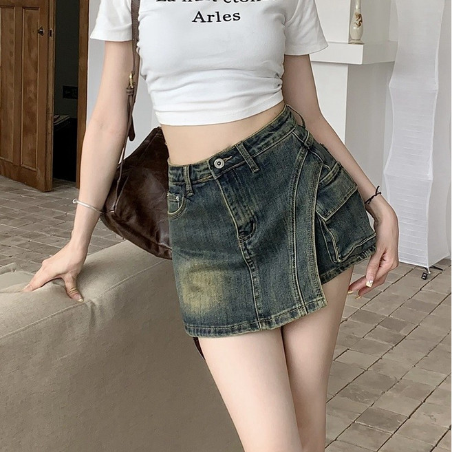CHUU 女款不規則牛仔褲裙 顯瘦設計 夏季短裙