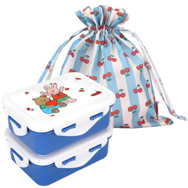 데일리라이크 마이 버디 2단 도시락+파우치, 블루, 1개