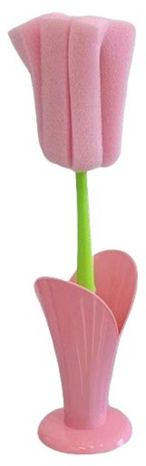 튤립 스타일 실리콘 물병 세척솔 물병 세척솔 좁은물병 세척솔 물병솔 세척솔 긴 물병솔 세척솔 텀블러 청소 세척솔 아기물병 세척솔 젖병 세척솔 텀블러 세척솔 보온병닦, 1개, 장미분홍색