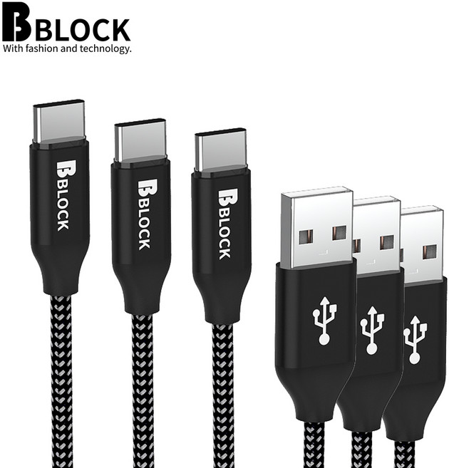 비블럭 [1+1+1] C타입 케이블 고속 충전, USB C타입[0.5m+1.2m+2.4m], 혼합색상, 1세트