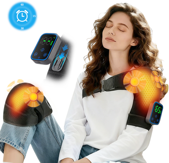 2IN1 탈부착 어깨 겸용 무릎 보호대 어깨 무릎 안마기 그래핀 발열 7단계 진동기능 타이머 설정3단계 터치스크린, 블랙