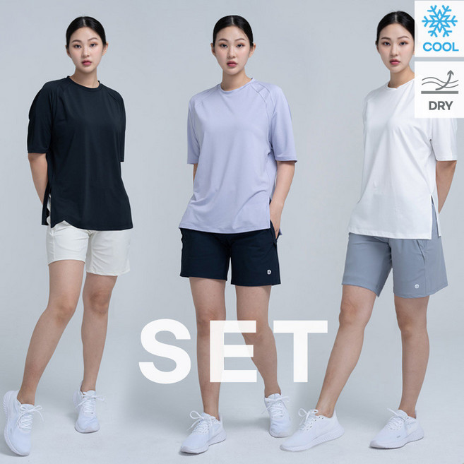 [봄 페스타] 1+1 얼티밋기어 쿨링 프레시 오버핏 반팔 티셔츠+반바지 상하세트 여름 냉감기능 빠른건조 스트레치