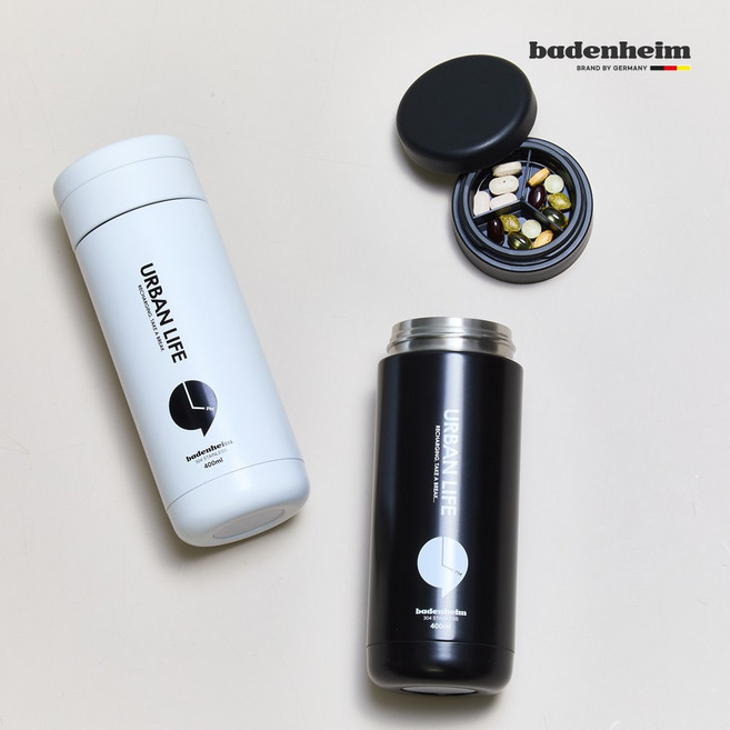 바덴하임 어반라이프 비타민 약통 텀블러, 블랙, 1개, 400ml