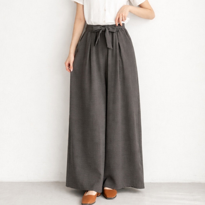 다미타니 리본 스트랩 밴딩 슬랙스 와이드 팬츠 OCZ0896