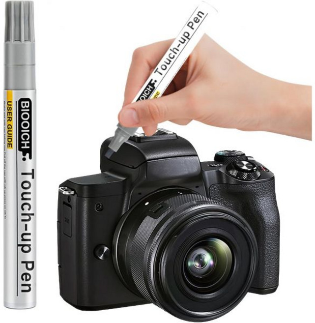 카메라 터치업 페인트 펜마커 팁 포함 캐논소니니콘후지필름 호환 본체렌즈버튼삼각대의 긁힘 수리 오래 지속되는 색상밝은 검정, Full Matte Black