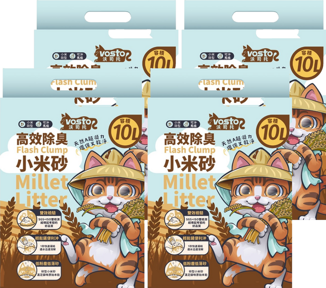 vosto 沃司托 高效除臭小米砂 3kg, 4袋, 天然香
