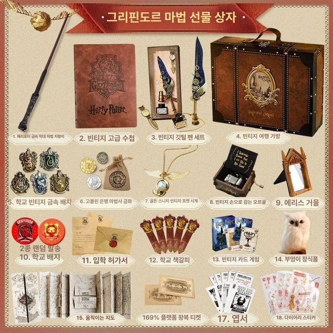 해리포터 호그와트 프리미엄 기프트 박스 세트 팬굿즈 컬렉션 랜덤 굿즈 패키지 소장용 선물박스, 그랜핀도, 1개, 기본 색상