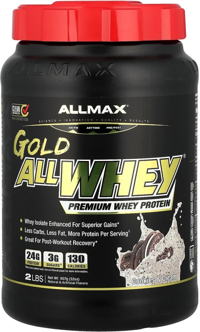 ALLMAX GOLD ALLWHEY® 프리미엄 유청 단백질 쿠키 앤 크림 907g(32oz) ALLMAX (올맥스), 907g, 1개 - 쿠팡