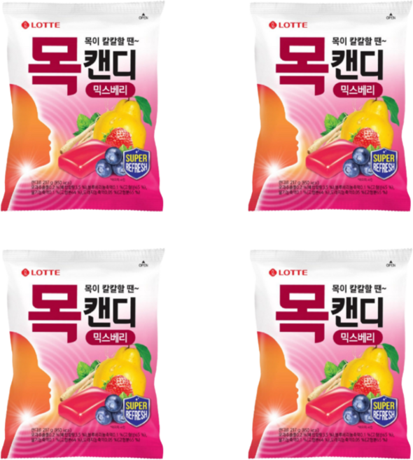롯데제과 목캔디 믹스베리봉 217g x 4개 목에좋은사탕