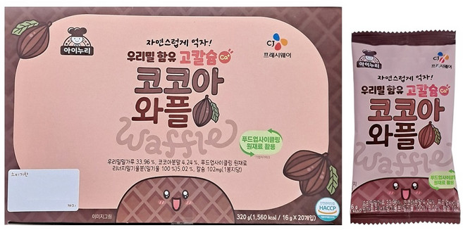 CJ 아이누리 우리밀 함유 고칼슘 코코아와플 320g x 1개