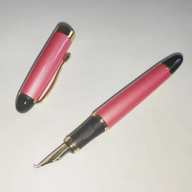 Jinhao X450 Classics 두꺼운 몸체 1.0mm 구부러진 펜촉 서예 고품질 금속 만년필 쓰기를위한 고급 잉크 선, 01 Bent nib, 11 Pink