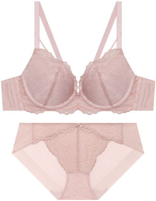 엘르이너웨어 스트링 레이스 노와이어 브라 팬티 세트 - 인디핑크