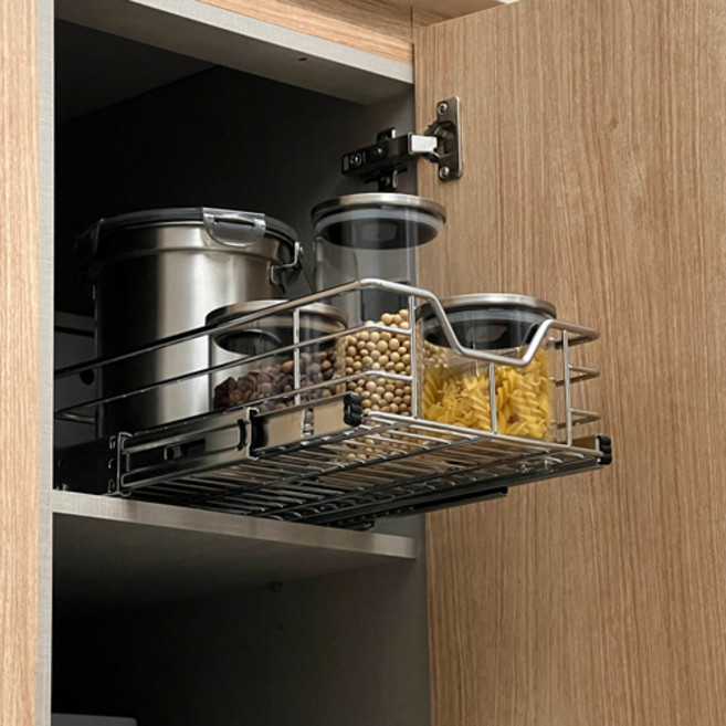 주방 주방 철제 선반 수납 정리대 슬라이딩선반, 3개, 실버