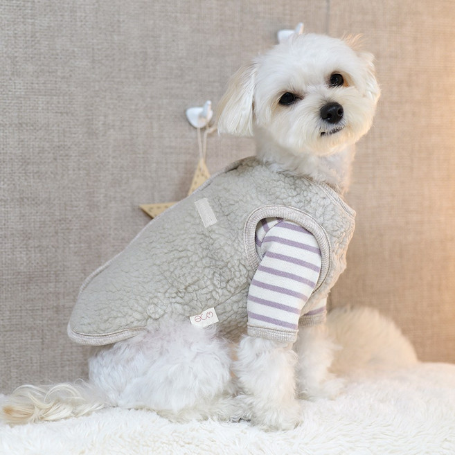 루나몽 헤비 뽀글이 조끼 후리스 강아지 아우터 겨울 반려견옷, 1개, 연베이지