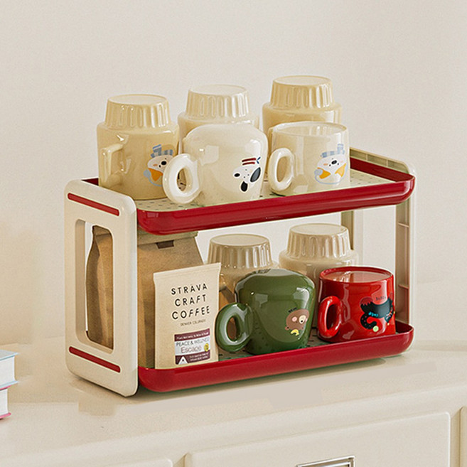NUTRIVIO 컵거치대 컵 선반 싱크대 물받이 트레이 다용도 주방 거실 화장 정리대 수납선반 수납함, 1개, 빨간색