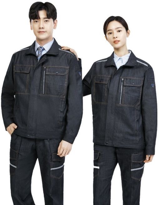 [리가드] 작업복 청 데님 청작업복 용접용 근무복 상의 하의 춘추 A-2206, 1개, 블랙